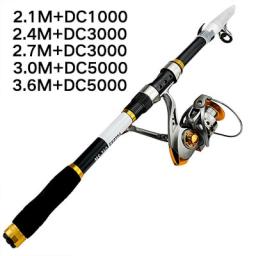Telescopic Fishing Rod  And Fishing Reel Combo Sea Fishing Pole 2.1-3.6M Spinning Reel Kit