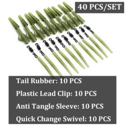 40PCS Carp Rig Plastic Lead Clips Tail Rubber Cone Anti Tangle Sleeve Quick Change Swivels Chod Rig Carp Fishing Accessories Kit