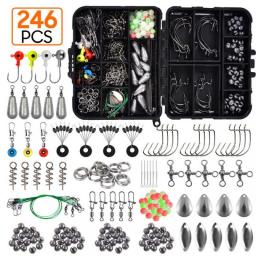 246Pcs/Box Fishing Accessories Kit Including Fishing Hooks Beads Swivels Snap Sinker Weight Fishing Terminal Tackle
