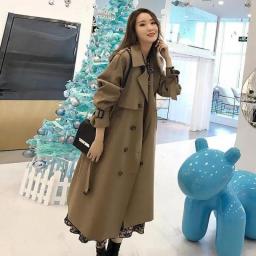 Spring Autumn X-Long Over The Knee Women Trench Coat Double-breasted Lined Fashion Generous Jacket Slim Waistband Windbreaker