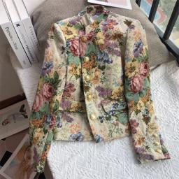 Vintage Jacquard Coat Autumn And Winter New Gold Button Small Stand Collar Long Sleeve Cardigan Temperament Short Top
