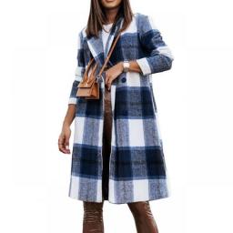 Plaid Woolen Jacket Women Coat Autumn Fall Blends Classic Tartan Belt Y2k Shacket With Pockets Y2k Maxi Windbreaker Outwear