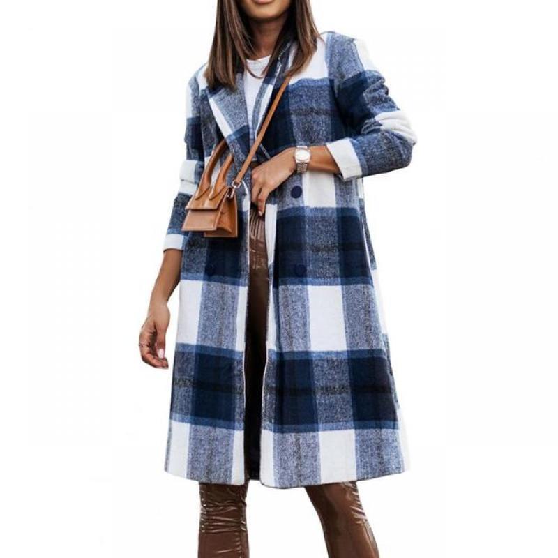 Plaid Woolen Jacket Women Coat Autumn Fall Blends Classic Tartan Belt Y2k Shacket with Pockets Y2k Maxi Windbreaker Outwear