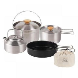 Camp Cookware Set 4pcs Camping Pots And Pans Hiking Pots And Pans Backpacking Cook Set Nonstick Frying Pan Stainless Steel 캠핑용품