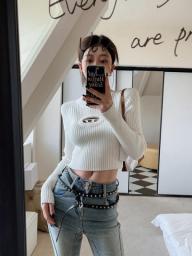 Women's Fashion New Hollow Out Thread Retract One's Waist Elastic Force Sweater White Self-cultivation Temperament Blouse Autumn
