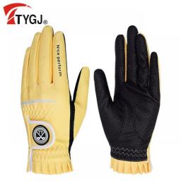 TTYGJ 2 Pair Golf Gloves For Women Breathable PU Leather Golf With Non-Slip Particle Outdoor Sports Hand Wear Golf Accessory