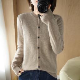 2022 Cashmere Cardigans Women's O-neck Single Breasted Lady Knitwear Tops Solid  Femme Cardigan