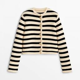 Medainno 2023 Fashion Spring New Women Striped Knitted Sweater Cardigans Short Coat Versatile Simple Casual Tops Female Chic