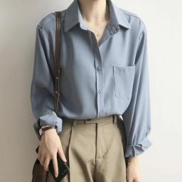 Spring Loose White Shirts For Women Turn-down Collar Solid Female Clothing Elegant Office Ladies Tops 2023 Summer Blouses 11354