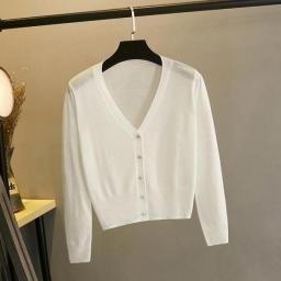 Cardigan Women Summer Cool Leisure Sweater All Match Elegant Ulzzang Thin Simple Fashion Slim Soft Stretchy Ins Knitted Solid