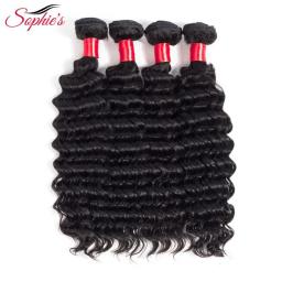 Sophie;s Hair Deep Wave Human Hair 4 Bundles  Non-Remy Hair Weaves Malaysian 8-26Inch Natural Color Extensions
