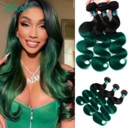 Sexay Ombre Blue Body Wave Bundles 10-28 Inch 3/4 Pcs Dark Roots 1B Blue Turquoise Pre Colored 10A Remy Human Hair Weave Bundles