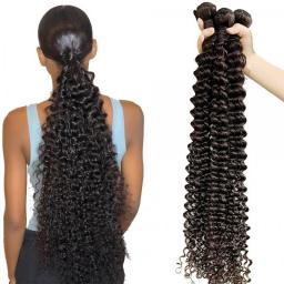 NextFace Brazilian Hair 22 24 26 28 Inch Deep Curly Human Hair Bundles Natural Color Deep Wave Hair Bundles Thick Hair Weaves