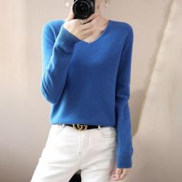 Spring Autumn New Cashmere Sweater Women Solid Color V-neck Pullovers Knitting Sweater Fashion Korean Long Sleeve Loose Tops