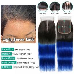 1B 99J Ombre Lace Closure 100Percent Human Hair 2 Tone Green Blue Burgundy 4x4 Swiss Lace Closures 8 Colors Available Clearance Sale