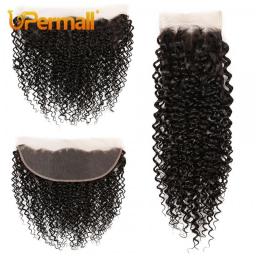 Upermall Kinky Curly 4x4 Lace Closure Pre Plucked Swiss HD Transparent 13x4 Frontal Free Part Natural Black 100Percent Remy Human Hair