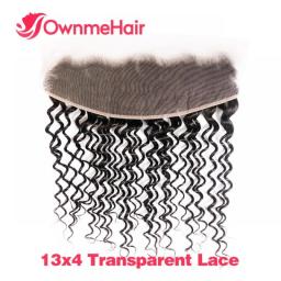 13 By 4 Deep Wave Frontal Only 4 By 4  Lace Closure Human Hair Natural Color Remy Hair Transparent Lace Frontal 8-24 Inches