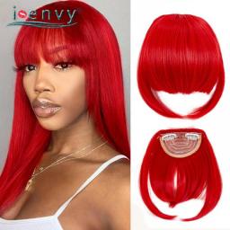 Colored Human Hair Bangs 3D Blunt Cut Natural Hair Bangs OverHead Clip In Hair Extensions Black Brown Blonde Red Burgundy Bangs
