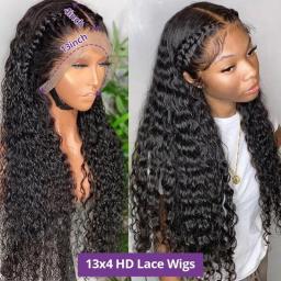 Deep Wave Frontal Wig 30 Inch 180Percent Density Lace Front Wig HD Transpant Human Hair Wigs For Black Women Brazilian Remy Hair Wigs