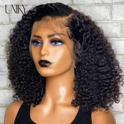 Short Curly Human Hair Bob Wig Water Lace Front Human Hair Wigs ForWomen PrePlucked Brazilian Glueless T Part Lace Wig Unikyhair