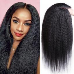 HairUGo 13*1 T Part Kinky Straight Human Hair Wigs Peruvian Remy Lace Part Wigs For Women Human Hair 250Percent High Density Lace Wig