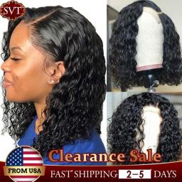 SVT Malaysian Water Wave Bob Wigs 4x4 Lace Closure Human Hair Wigs 180Percent Density Short Curly Cheap Bob Lace Wig For Black Women