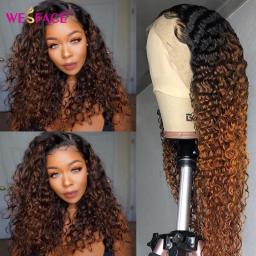 Brown Ombre Human Hair Wigs 13x4 Curly Lace Front Human Hair Wigs For Black Women Brazilian Lace Part Curly Wigs Remy Hair 150Percent