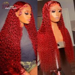 99J Red Lace Front Human Hair Wigs Deep Curly Frontal Wig Human Hair For Women Transparent Lace Front Wig Colored Curly Red Wig