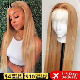13x4 HD Transparent Lace Front Human Hair Wigs 27# Honey Blonde Colored Straight Human Hair Frontal Wigs For Women