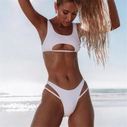 Sexy White Bikini 2023 Women Hollow Push-Up High-Cut Split Two Pieces Swimsuit Set Swimwear Summer Clothes Dropshipping
