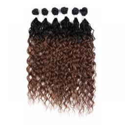 Highlight Afro Kinky Curly Hair Bundles Ombre Brown Synthetic Hair Extensions For Women 24 26 28 Inch 6 Pcs Heat Resistant Hair