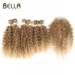 Bella Afro Kinky Curly Synthetic Hair 6 Bundles With 1Closure 7pcs/Lot Ombre Color 16-20 Inch Kinky Curly Bundles Hair Extension