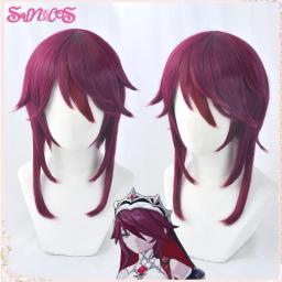 Rosaria Genshin Impact Cosplay Wigs Cosplay Women Short 55cm Rose Red Wig Cosplay Anime Cosplay Wigs Heat Resistant Synthetic
