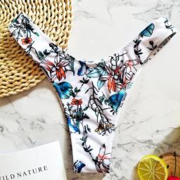 Colorful Leaves Print Swimwear Women Briefs V Shape Bikini Bottom Brazilian Thong Swimsuit Classic Cut Bottom Biquini Swim Short