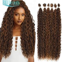 32inch Synthetic Afro Kinky Curly Hair Bundles Anjo Plus Organic Fiber Fluffy Hair Extensions Ombre 9Pcs For Full Head Women