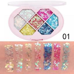 7 Colors Face Glitter Diamond Sequins Eyeshadow Five Pointed Star Fragment Moon Eyeshadow Shimmer Pigment Eyebrow Makeup Palette