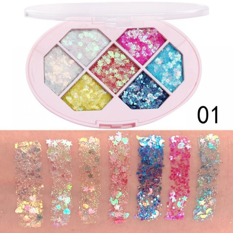 7 Colors Face Glitter Diamond Sequins Eyeshadow Five Pointed Star Fragment Moon Eyeshadow Shimmer Pigment Eyebrow Makeup Palette