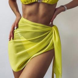 Women Short Chiffon Swimwear Coverups Beach Bikini Wrap See-Through Cover Up Wrap Scarf Kaftan Sarong Swimsuit Cover Up Dress