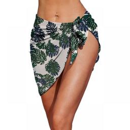 Summer Women Print Short Sarongs Swimsuit Coverups Beach Bikini Wrap Sheer Short Skirt Chiffon Scarf Cover Ups For Swimwear