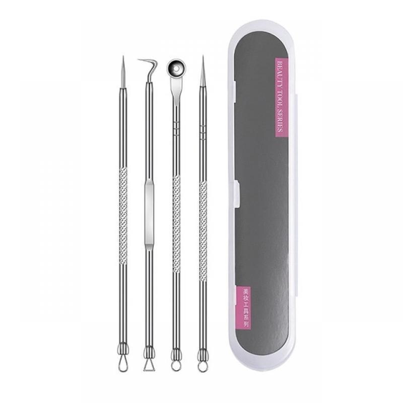 4pcs Blackhead Acne Remover Set Beauty Skin Care Pore Cleaner Acne Needle Pimple Stainless Steel Pimple Needles Removal Tools