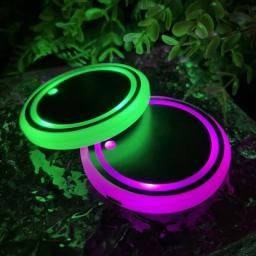 Night Effect Automotive LED Luminous Water Coaster Interior Acrylic Car Cup Slot Atmosphere Lamp 68MM Diameter Colorful