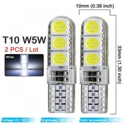2x T10 5W5 W5W LED Bulbs Car Interior Dome Reading Light 12V 7500K 6SMD Auto Wedge Side Clearance Lamp Silicone Waterproof White