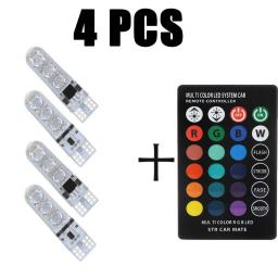 4 PCS New T10 Silicone 5050-6SMD LED Remote Control Reading Light RGB Colorful License Plate Mini Lamp For Car/Motorcycle