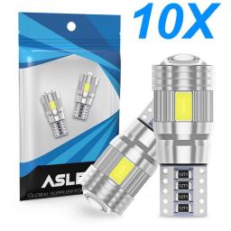 10x Car T10 LED Bulb 5630 6 SMD 12V White 6500K W5W LED Signal Light Auto Interior Wedge Side License Plate Lamps 5W5 194 168