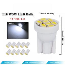 10x Car Interior Dome Reading Light T10 W5W 5W5 LED Bulb 12V 7000K 1206 8 SMD Super Bright White Auto Clearance Wedge Side Lamps