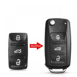 Dandkey Flip Car Key Rubber Case 3 Buttons Pad For VW Volkswagen Golf Mk6 Tiguan Polo Passat CC SEAT Skoda Octavia