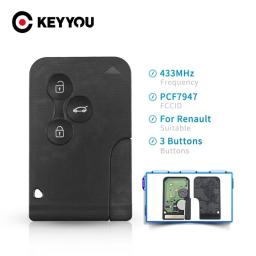 KEYYOU ID46 PCF7947 Chip For Renault Clio Logan Megane 2 3 Scenic Remote Key 3 Buttons 433Mhz Smart Card Emergency Insert