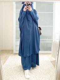 Hooded Muslim Women Hijab Dress Prayer Garment Jilbab Abaya Long Khimar Ramadan Gown Abayas Skirt Sets Islamic Clothes