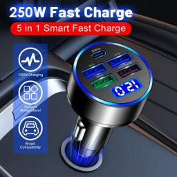 250W 4 Ports USB Car Charger Fast Charging PD Quick Charge 3.1 USB C Car Phone Charger Adapter For IPhone 14 Pro Samsung