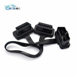 Flat+Thin 16Pin OBD 2 Extender OBD2 16 Pin ELM327 Male To Dual Female Y Splitter Elbow OBDII Extension Connector Cable